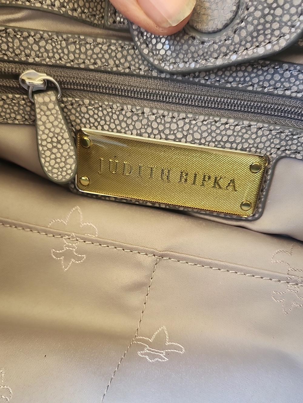 Judith Ripka  Metallic Pebbled Shoulder Bag - Silver Gray - Picture 9 of 13
